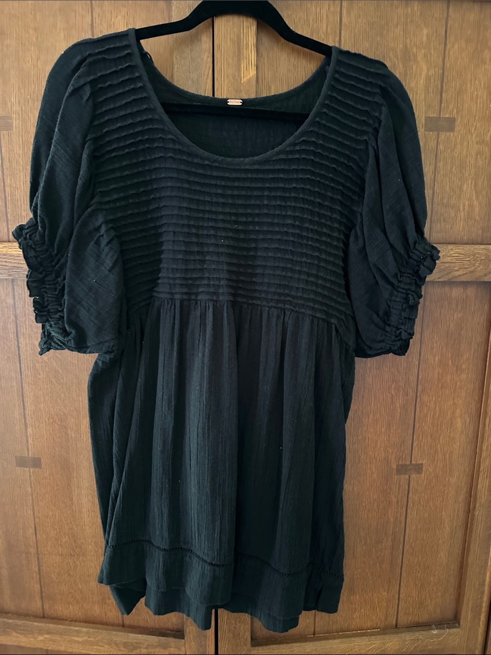 Free People Black Pintuck Puff Sleeve Tunic Small